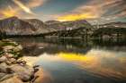 USA, Wyoming, Medicine Bow National Forest. Mirror Lake landscape at sunset. Art Print